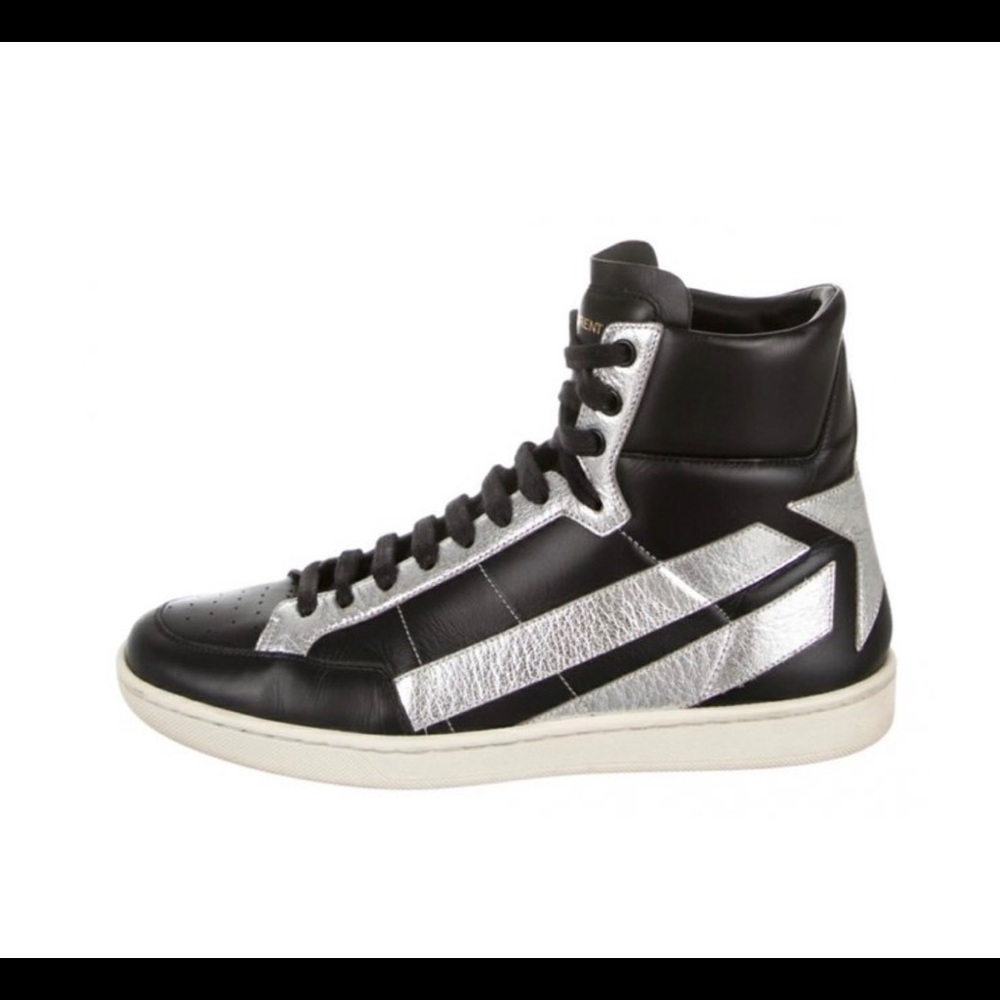 Saint Laurent black and silver leather hightop. Worn lightly, great condition.